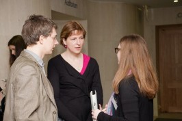 Juozas M. , Zane G. and Marion A. (BnF) at the meeting (Photo:  British Library/Elizabeth Hunter CC-BY-SA)